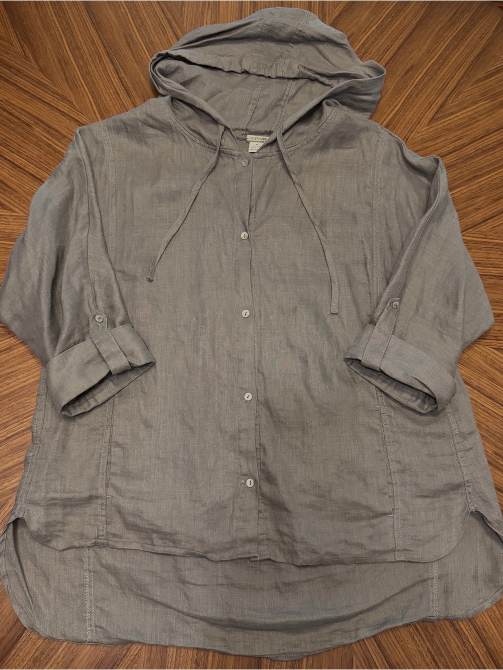 Magaschoni Hooded Button-Front Tunic in Gray